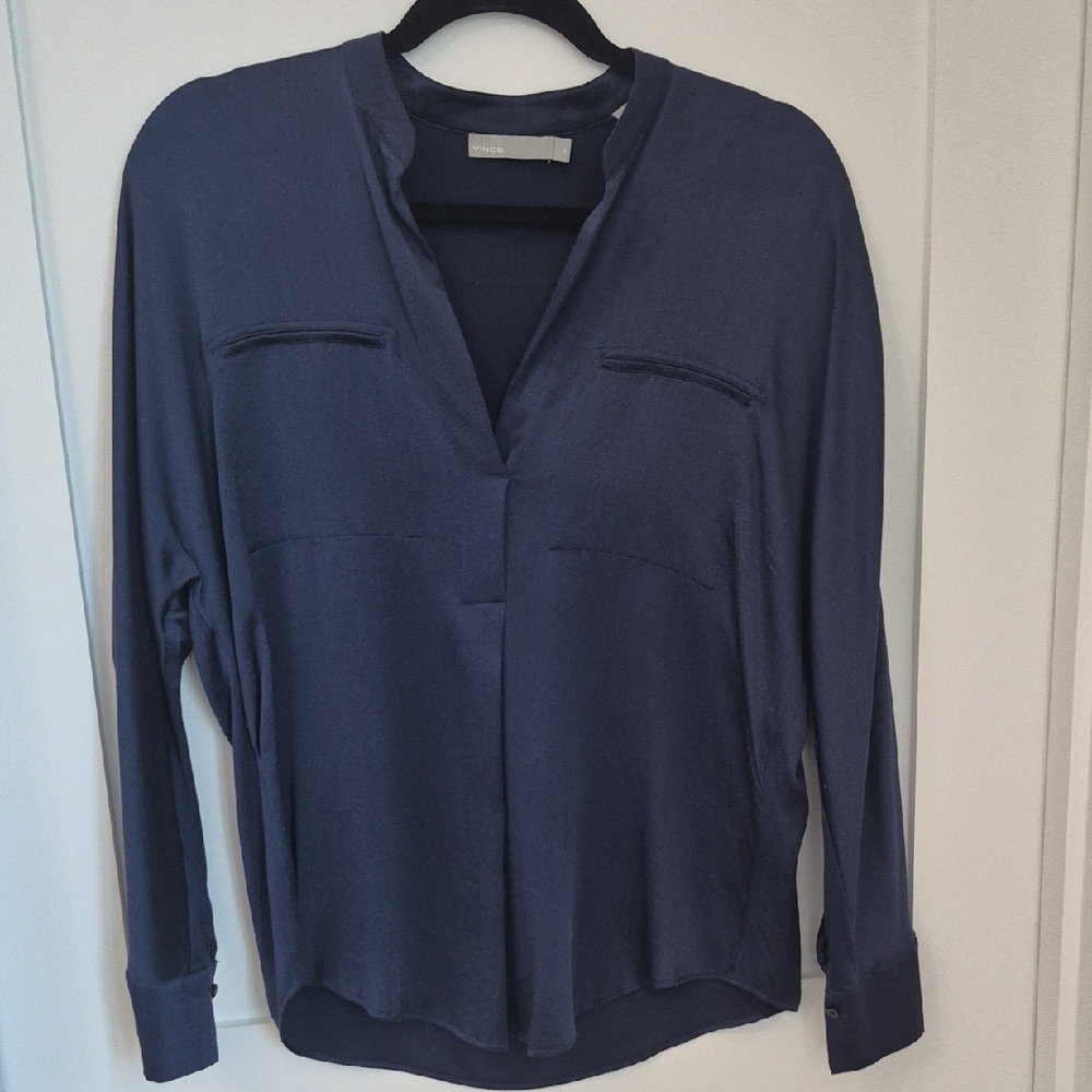 Vince Deep Blue V-Neck Blouse